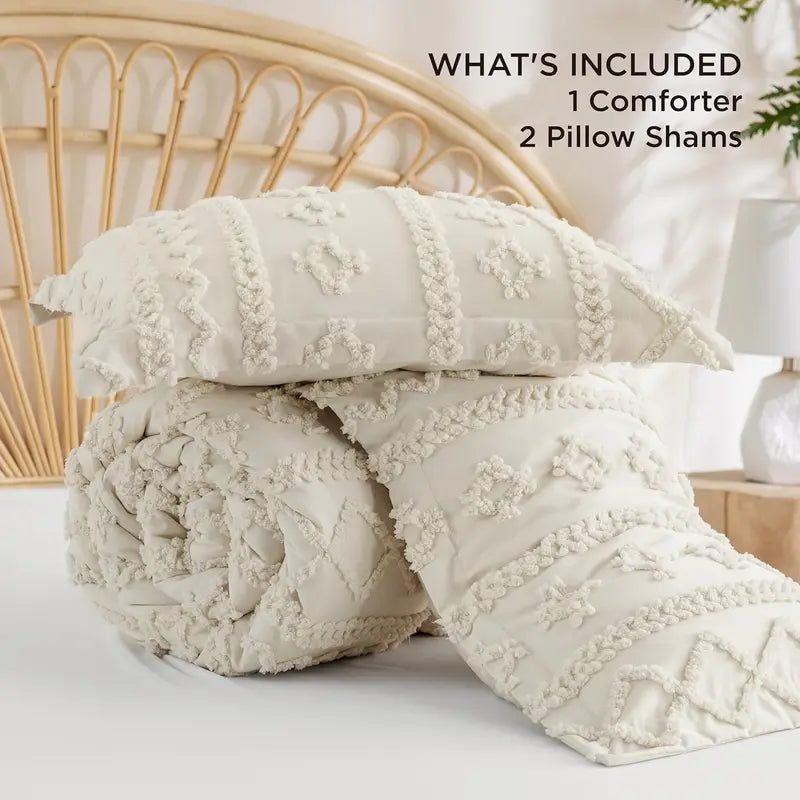 Modern Boho Bedding Set – Quilted 3 Piece Coverlet with Coordinated Pillow Shams