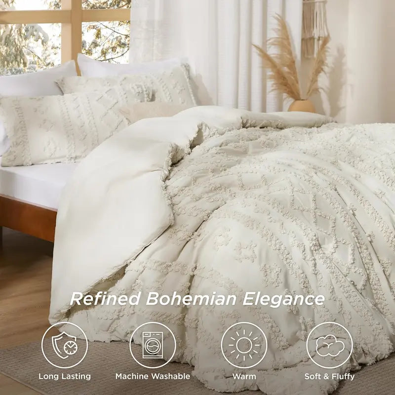 Modern Boho Bedding Set – Quilted 3 Piece Coverlet with Coordinated Pillow Shams