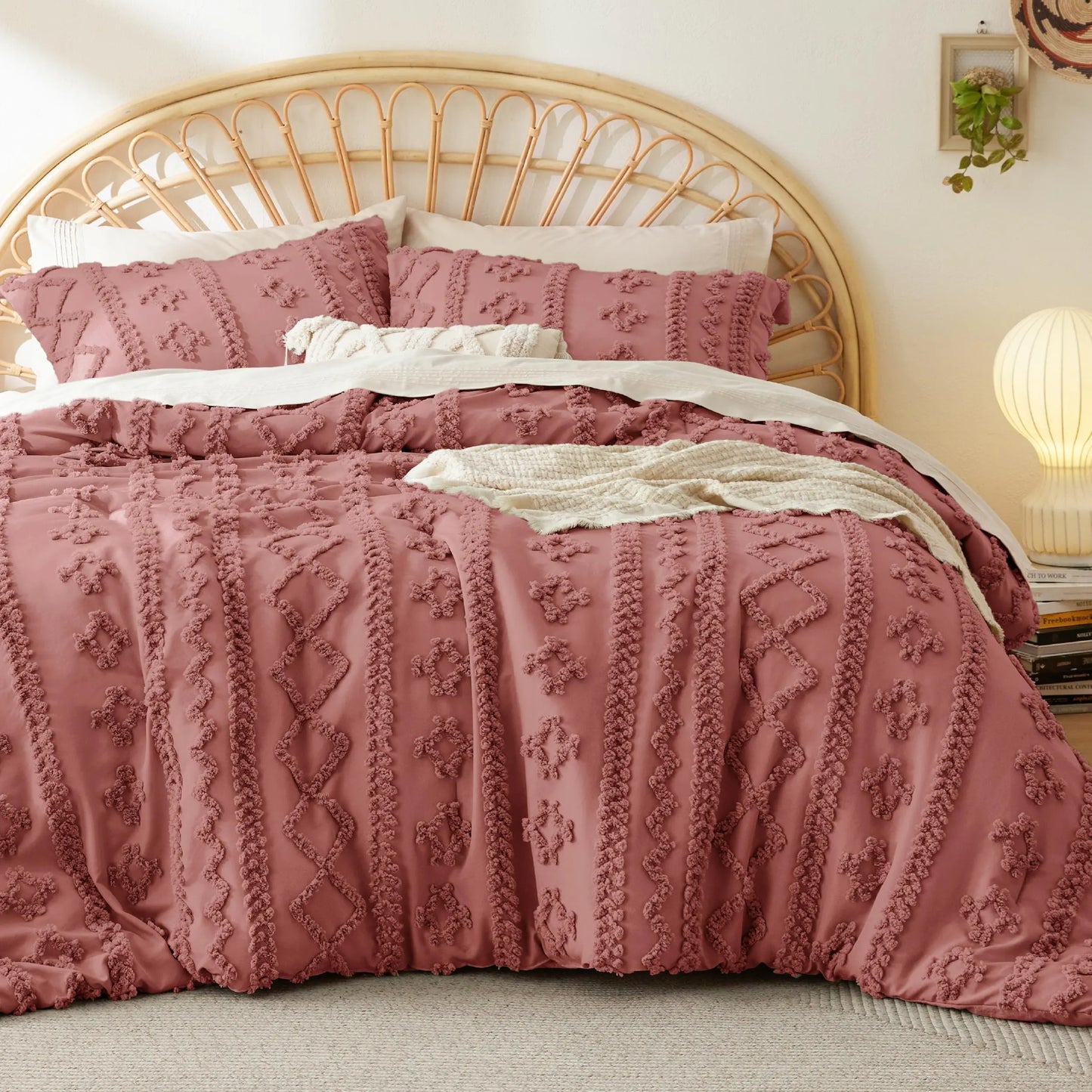 Modern Boho Bedding Set – Quilted 3 Piece Coverlet with Coordinated Pillow Shams
